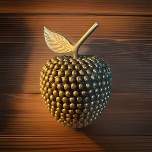 Brass Apple Paperweight Hobnail Metal Mid Century Fruit VTG 4.5” X 3”